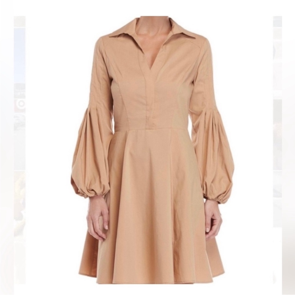 Adria Moss Anthropologie Women’s‎ Camel V~Neck Balloon Sleeve Midi Dress Sz 14
